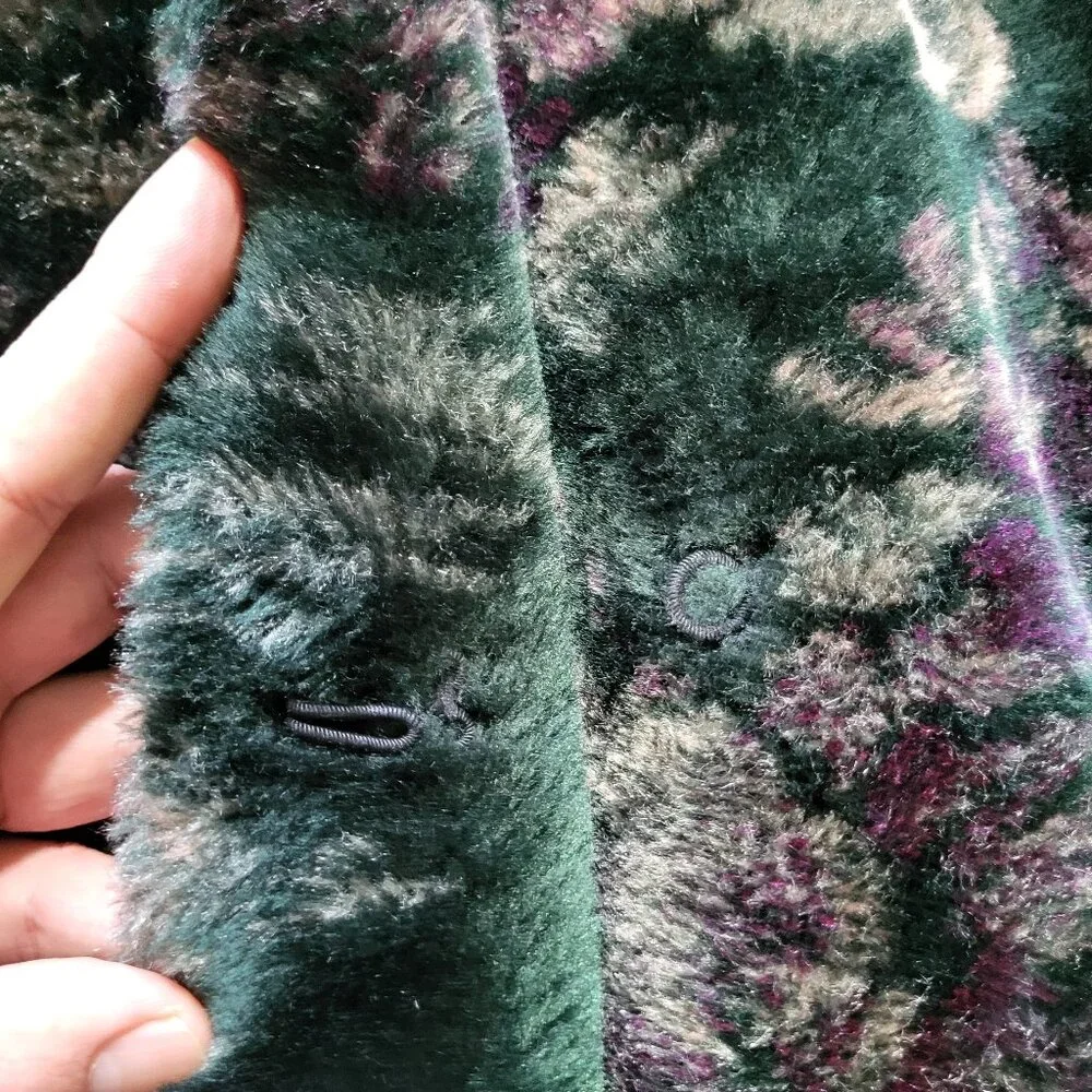 Vintage Monterey Fashions Faux Fur Black Leaf Swing Coat Jacket Medium - Picture 9 of 15